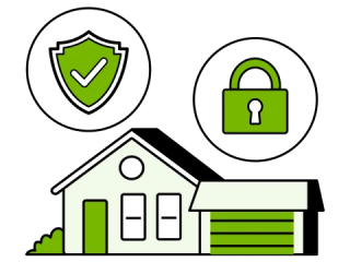 Illustration of house with shield and lock icons