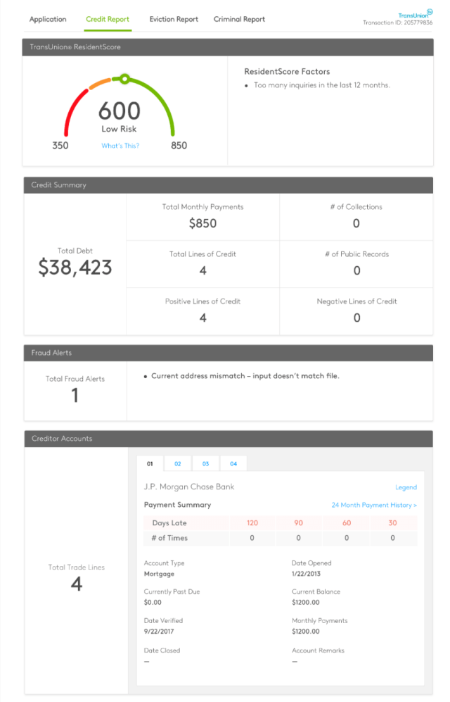 a photo of an apartments.com tenant credit report