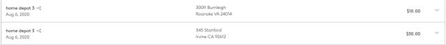 An example of expenses on the expense tracker.