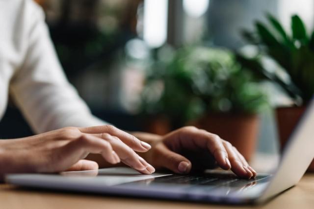 An image of a person typing on a laptop.