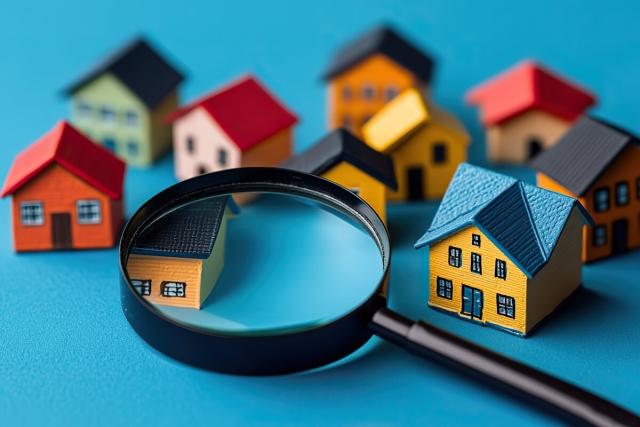 A magnifying glass sits amongst colorful house trinkets