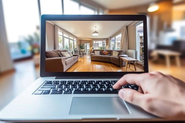 Renter views a 3D apartment tour online.