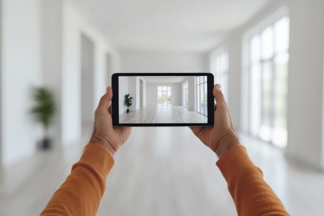 Tenant views a 3D tour on their tablet.