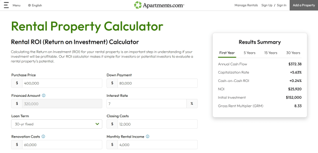 A screenshot of Rental Manager's ROI Calculator shows how property managers can use the tool to maximize their profits.