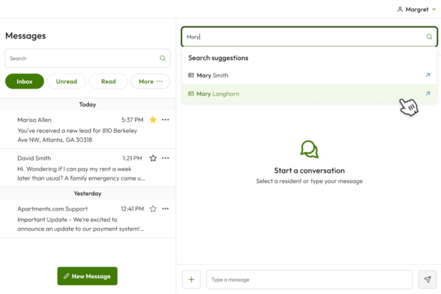 Apartments.com messaging dashboard