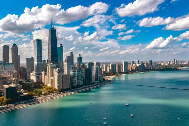 Chicago skyline along the lake.