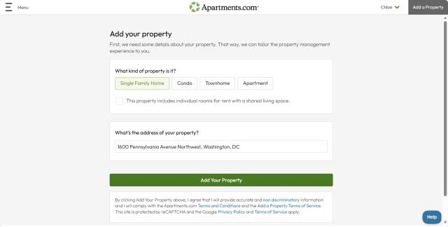 A screenshot of the "Add your property" page shows "Single Family Home" selected and an address entered.
