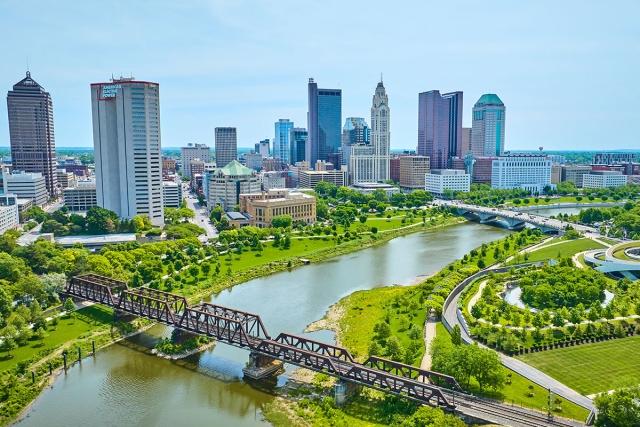 The Scioto River runs next to downtown with expansive trails and green spaces.