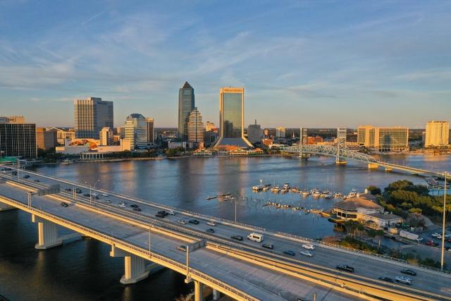 Downtown Jacksonville can be seen over the river.