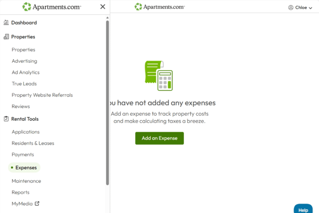 A screenshot of the expense tracking dashboard shows the side menu.