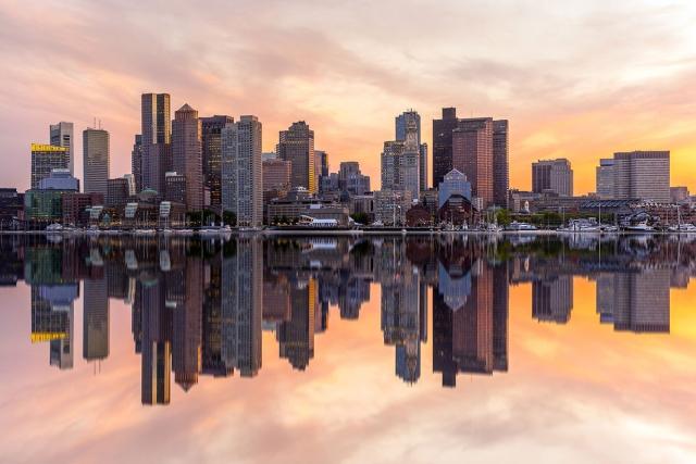 The Boston skyline from over the water.