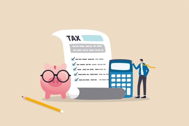 A graphic of a piggy bank and a calculator