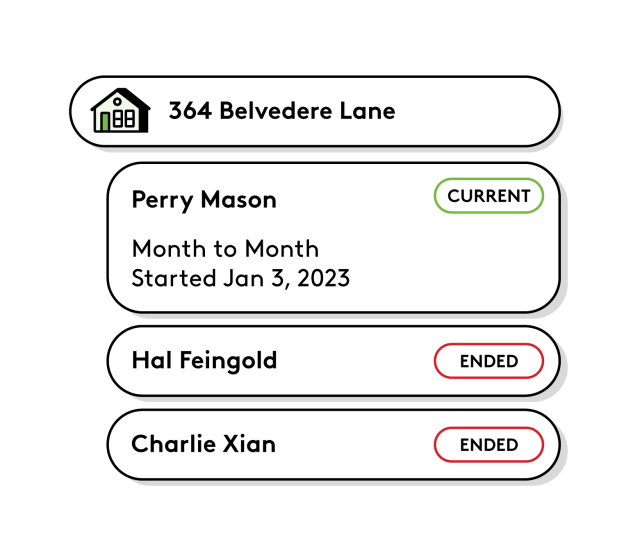A representation of a user interface displaying the leases for a property.