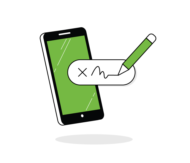 A signature being accepted through a mobile device.