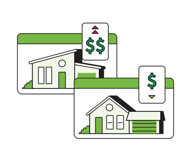 Two houses in a rent comps report with dollar signs indicating the difference in price.