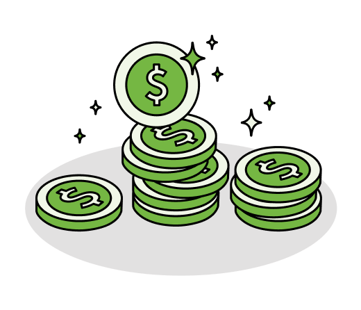 Stacks of coins with dollar signs.