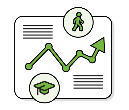 Upward green arrow depicting rent growth.