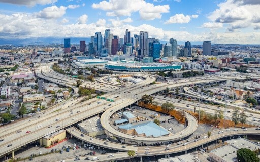 An aerial image of downtown Los Angeles.