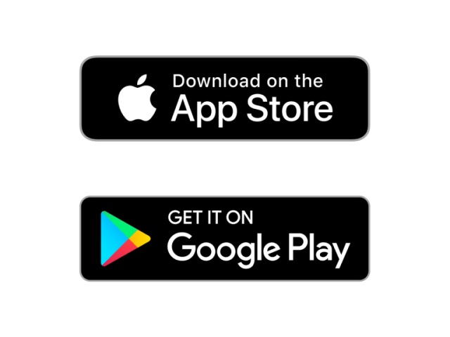 Logos of the Apple App Store and Google Play Store