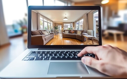 Renter views a 3D apartment tour online.