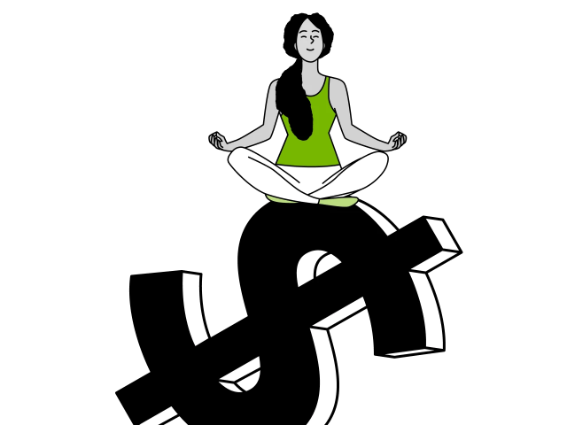 Illustration of woman meditating on a dollar sign