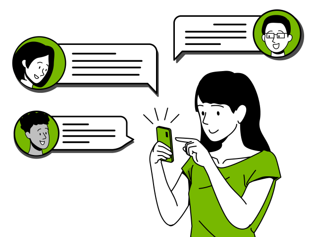 Woman using her phone to message prospective renters.