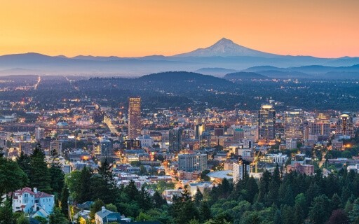 Mt. Hood rises over Portland, OR.