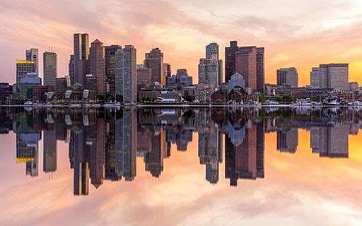 The Boston skyline from over the water.