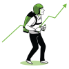 An illustration of a man with a rocket backpack gets ready to lift off.