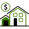 House and dollar sign promoting a rent comp report.