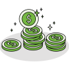 Stacks of coins with dollar signs.