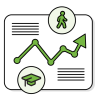 Upward green arrow depicting rent growth.