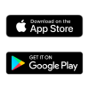 Logos of the Apple App Store and Google Play Store